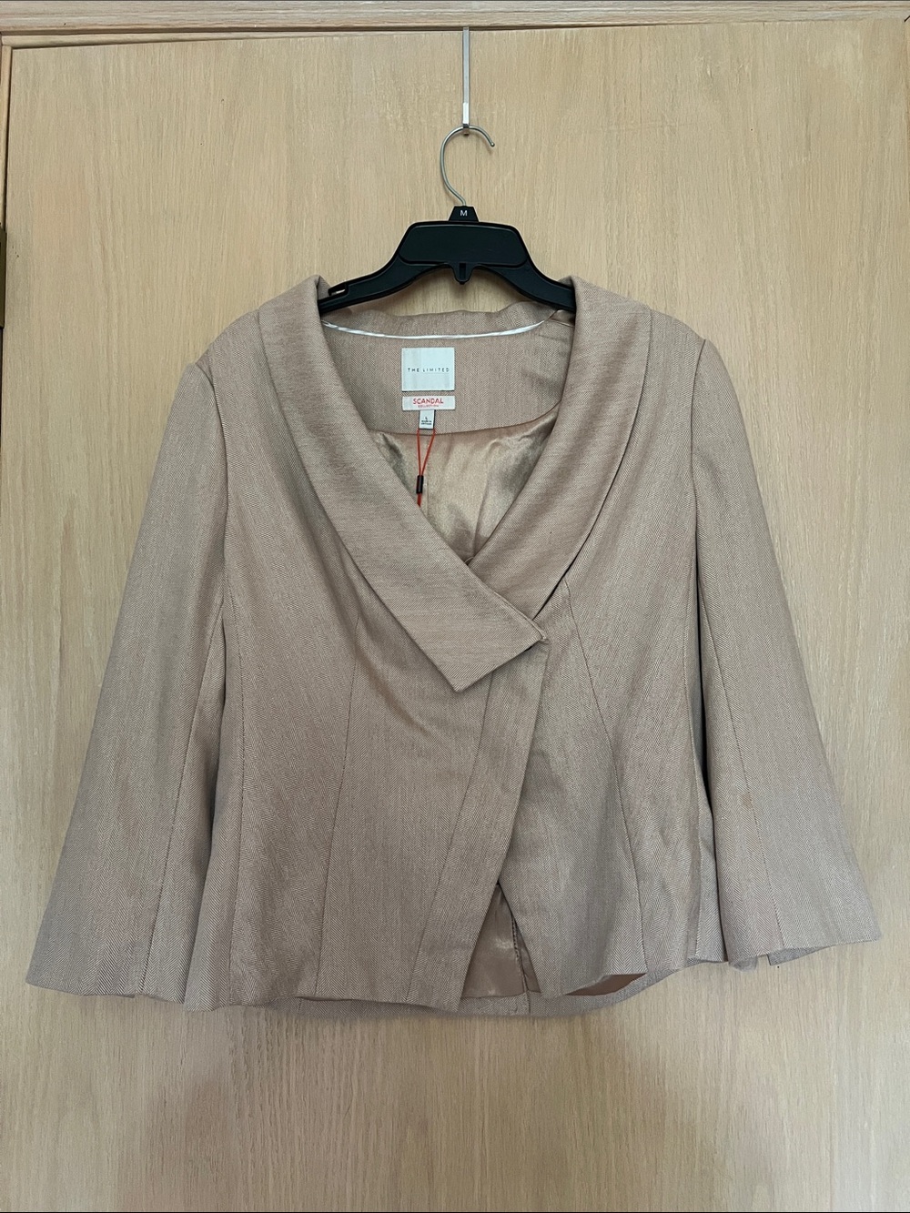 Tahari ASL Beige Taupe Draped Collar Open-Front Blazer